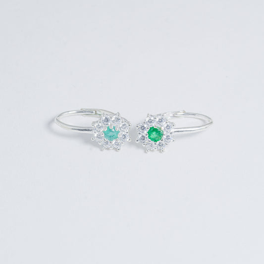 Arete Floral De Plata Con Esmeralda