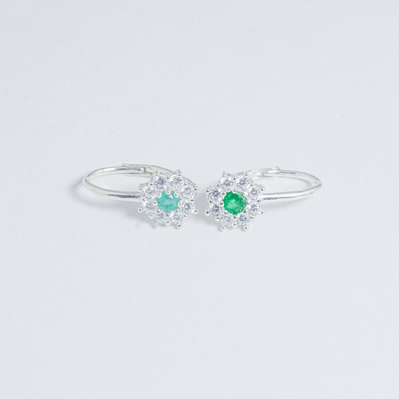 Arete Floral De Plata Con Esmeralda