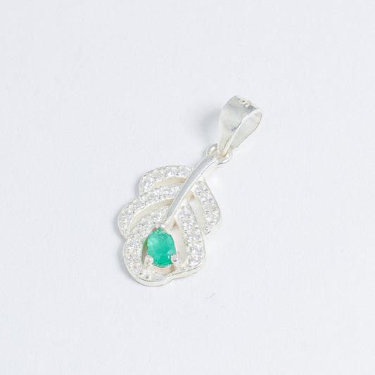 Dije De Plata Con Esmeralda En Forma De Hoja