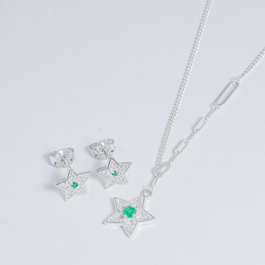 Set De Estrellas En Plata Y Esmeralda