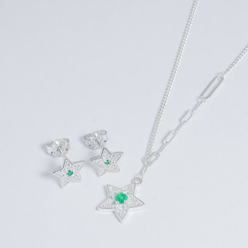 Set De Estrellas En Plata Y Esmeralda