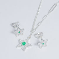 Set De Estrellas En Plata Y Esmeralda vista 2