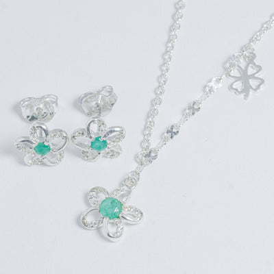 Set De Flores Con Esmeralda Y Plata