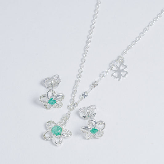 Set De Flores Con Esmeralda Y Plata