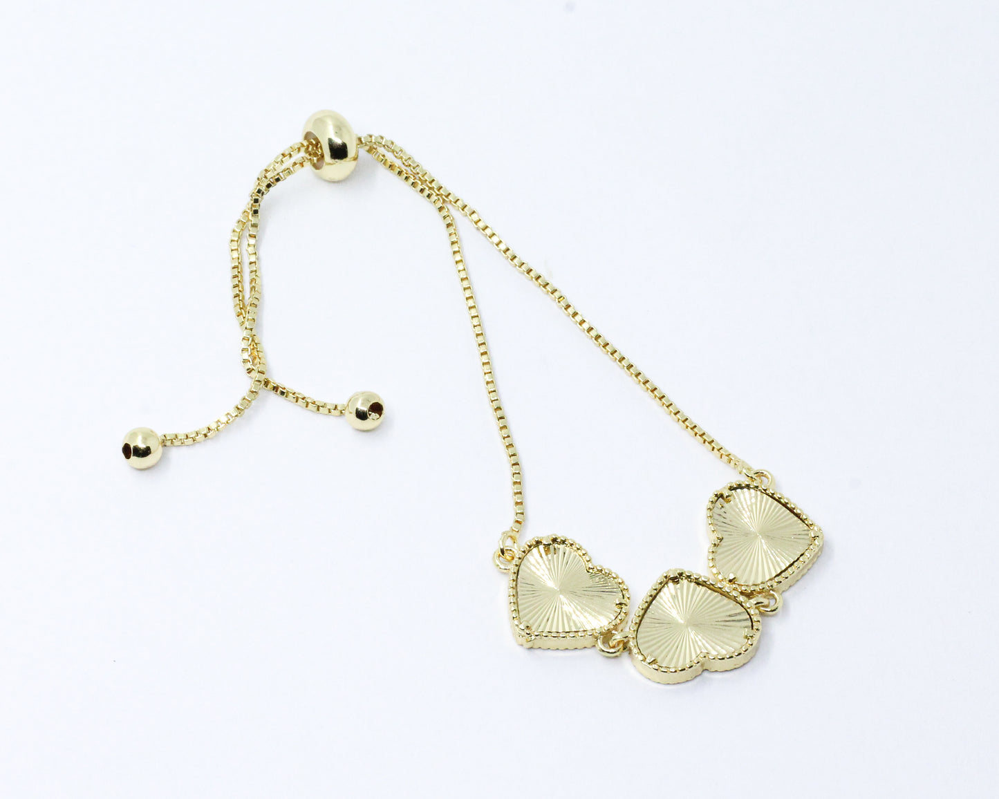 Pulsera Dorada Corazones Diamantados