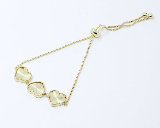 Pulsera Dorada Corazones Diamantados